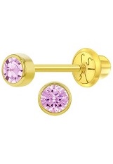 beautiful teeny-tiny gold pink birthstone earrings for babies and children